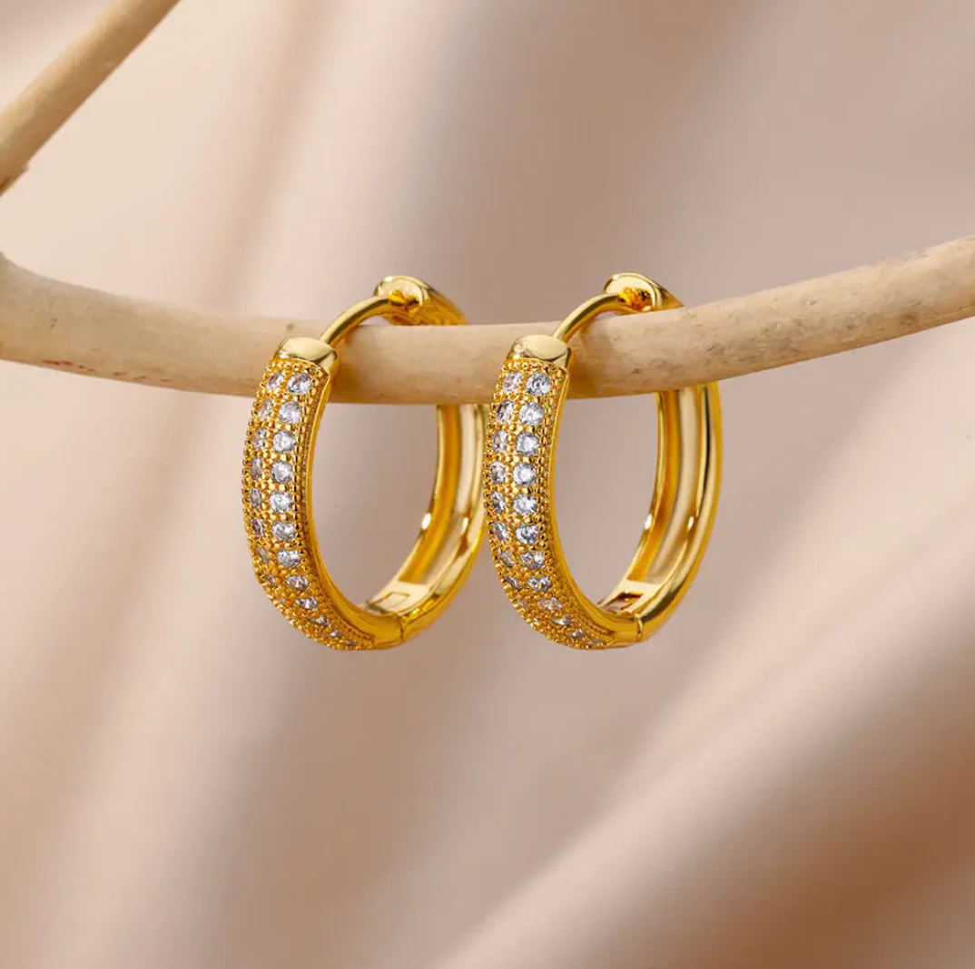 18K Gold Circle Hoops with Zirconia
