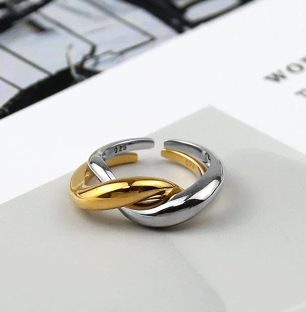 18K Gold Plated and 925 Silver Interwoven Ring