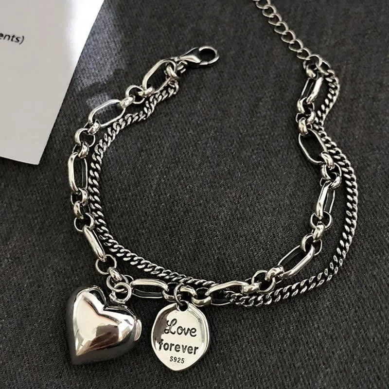 925 Silver Bracelet with 'Love Forever' Engraving + 2 Free Charms - Image 2