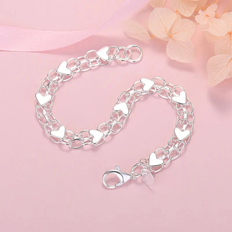 925 Silver Chain and Hearts Bracelet - Image 3