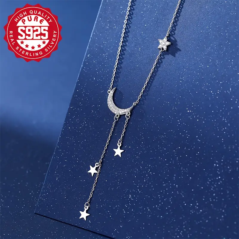 925 Silver Moon Necklace with Tassels - Image 2