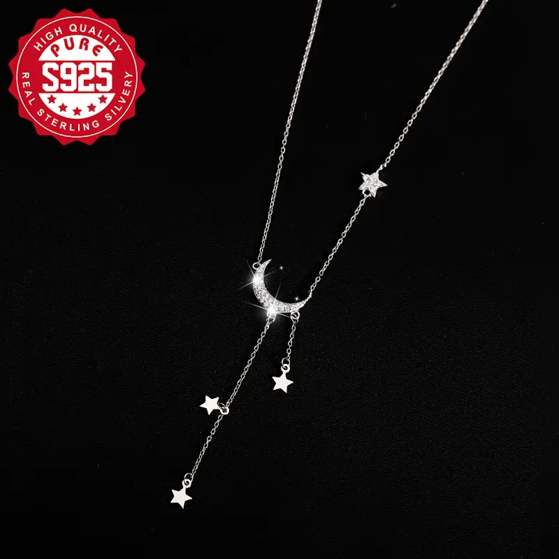 925 Silver Moon Necklace with Tassels - Image 3