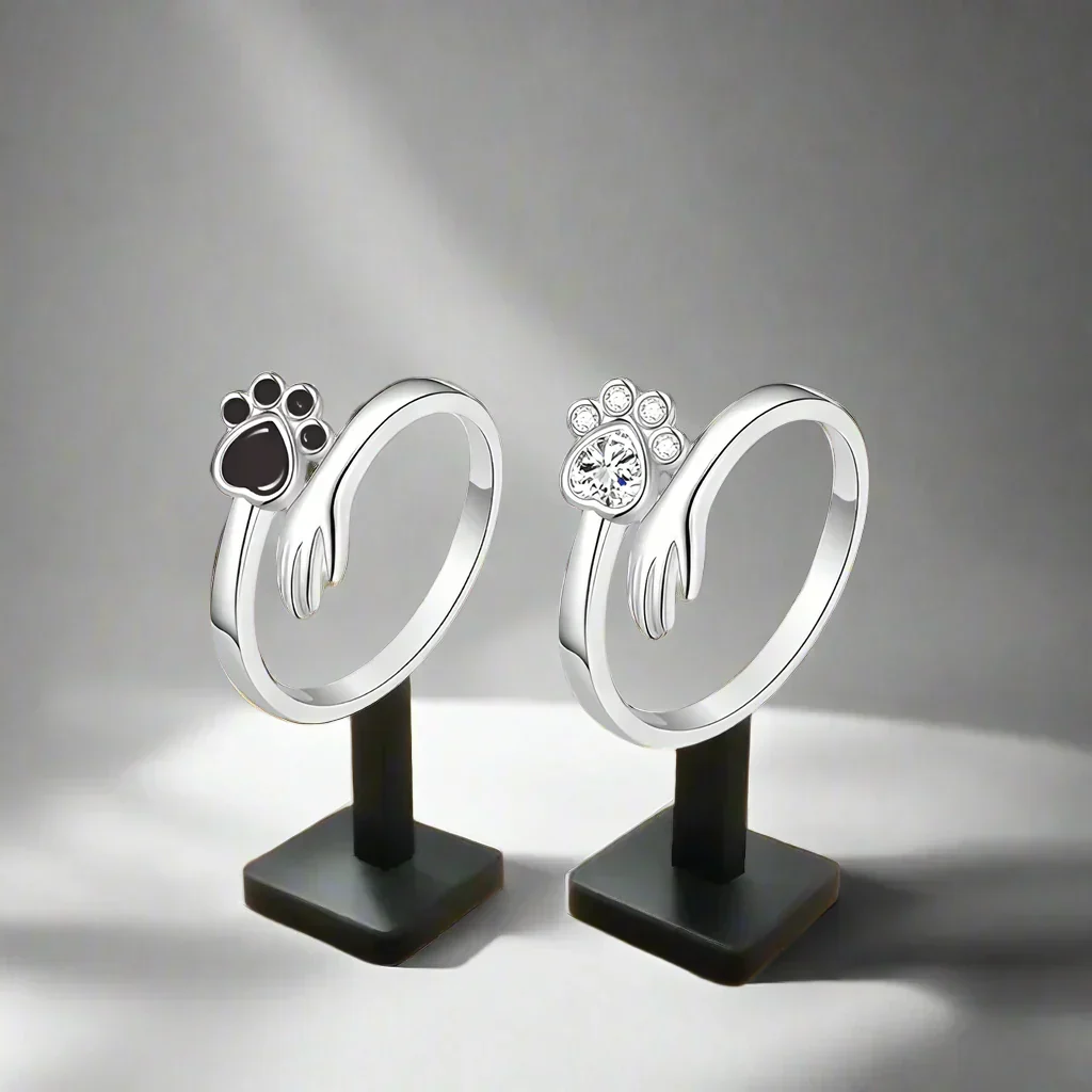 925 Sterling Silver Adjustable Ring – Hand and Paw Print Design - Image 2