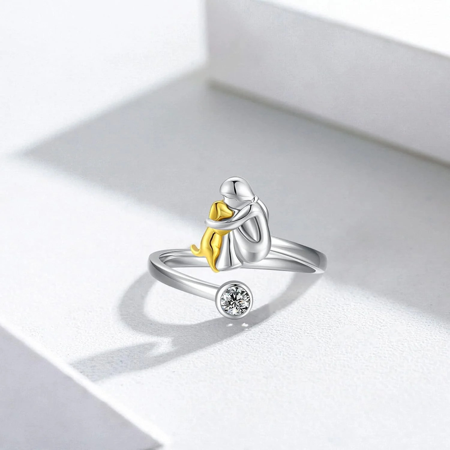 925 Sterling Silver Dog Ring wit Zirconia – Adjustable & Handmade - Image 3