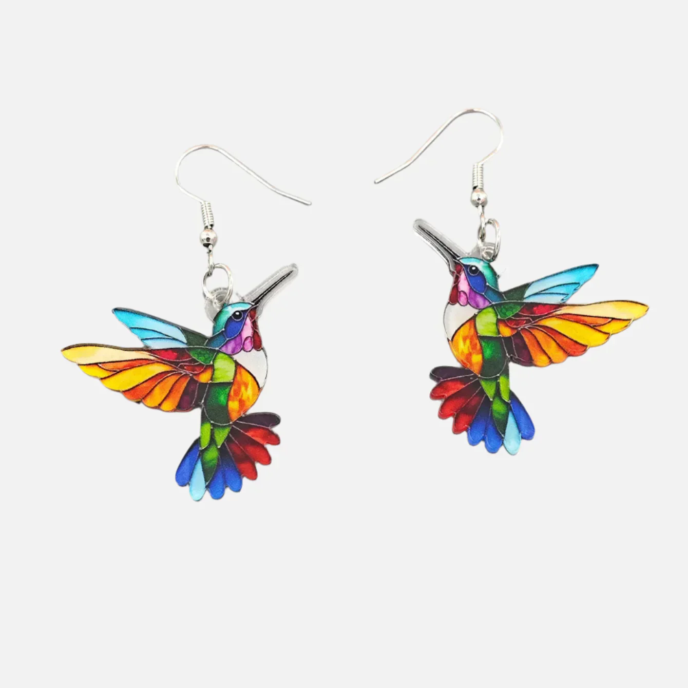 Acrylic Hummingbird Dangle Earrings – Bright 2D Bird Design - Image 2