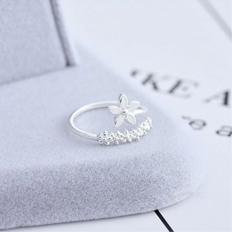 Adjustable 925 Silver and Hand Painted Enamel Wildflower Ring - Image 2