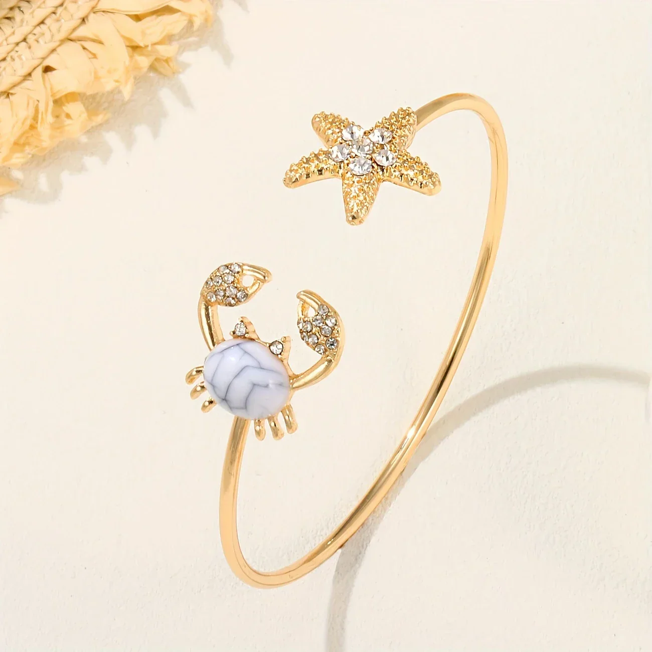 Adjustable Crab Gold Ring with Inlaid Pearl