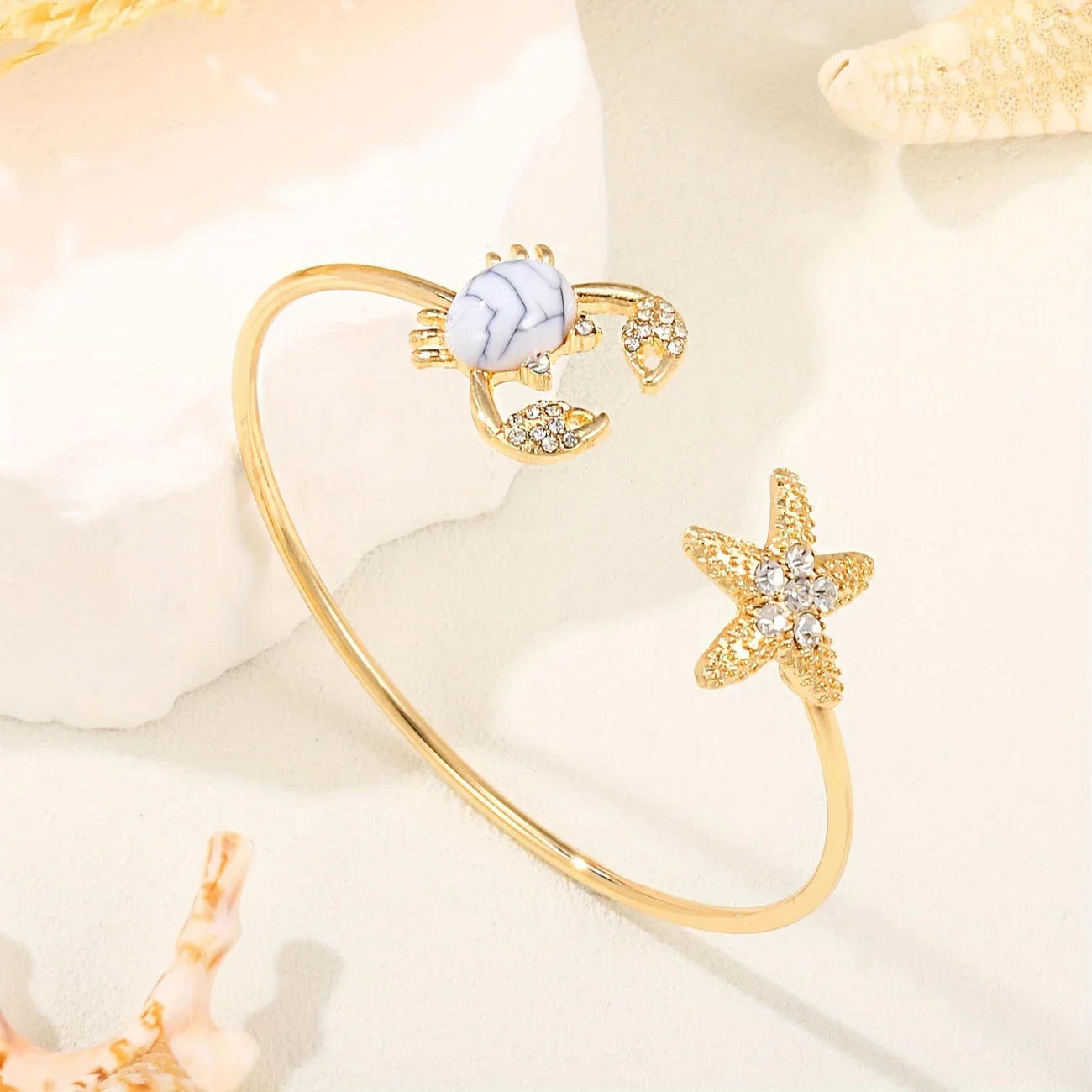 Adjustable Crab Gold Ring with Inlaid Pearl - Image 2
