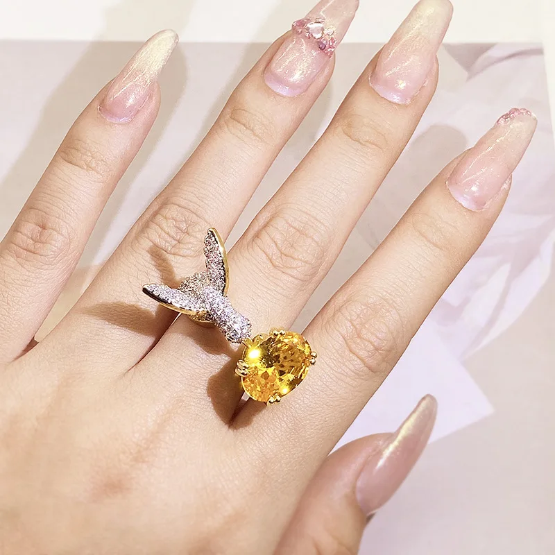 Adjustable Hummingbird Gemstone Ring – Zircon, 14K Gold Plated - Image 3