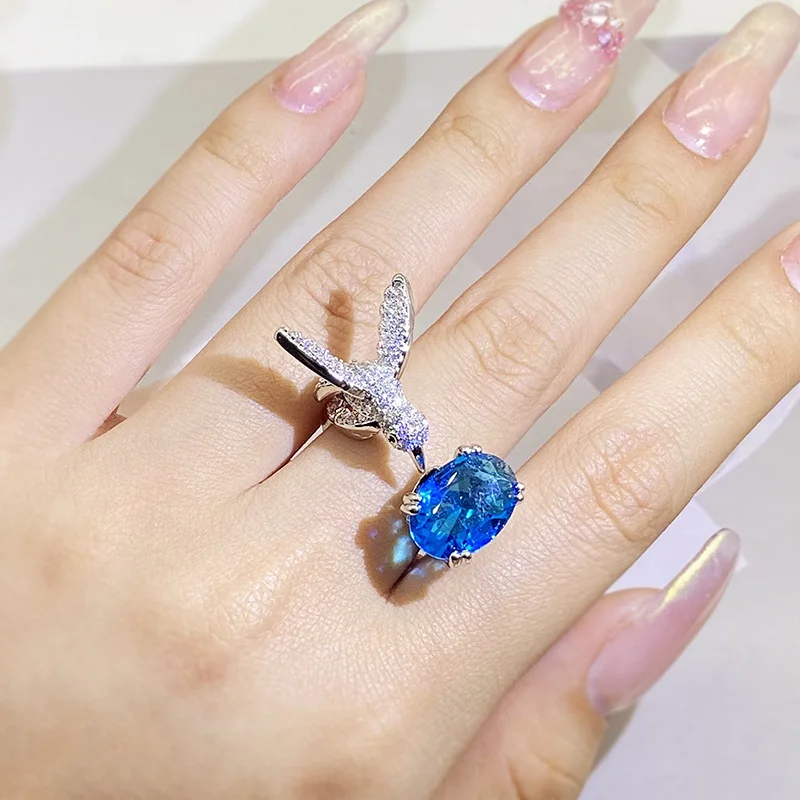 Adjustable Hummingbird Gemstone Ring – Zircon, 14K Gold Plated - Image 5