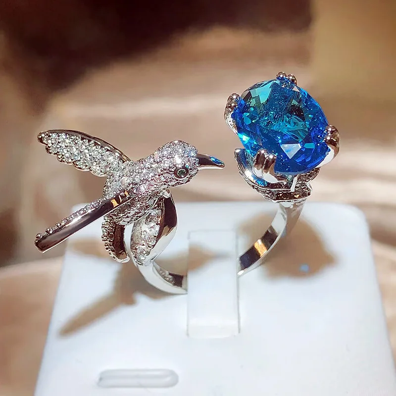 Adjustable Hummingbird Gemstone Ring – Zircon, 14K Gold Plated - Image 7