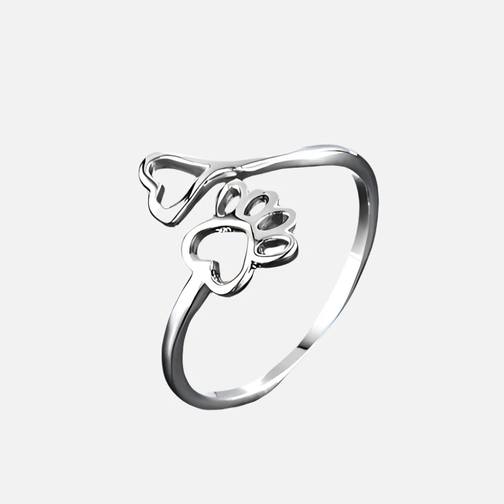 Adjustable Paw & Heart Ring – Stainless Steel - Image 2