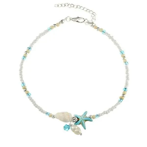 Ankle Bracelet with Star and Shell with Natural Stones - Image 2
