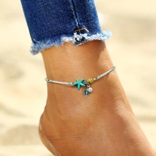 Ankle Bracelet with Star and Shell with Natural Stones - Image 3