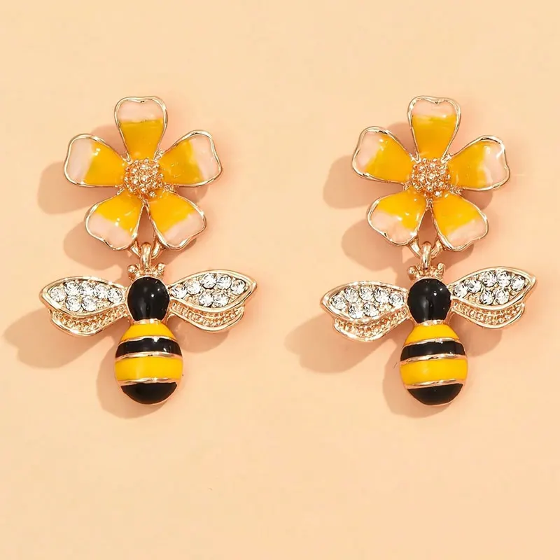 Bee & Sunflower Drop Earrings - Image 3