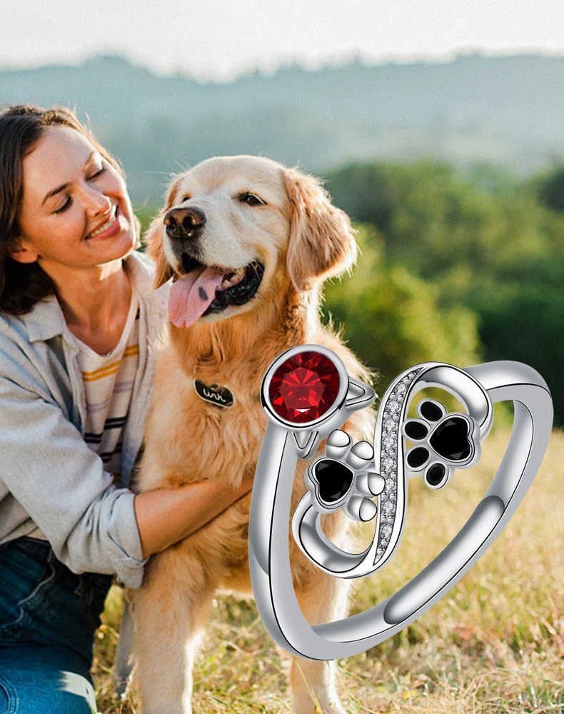 Black Paw Print Adjustable Ring With Red Gemstone - Image 3