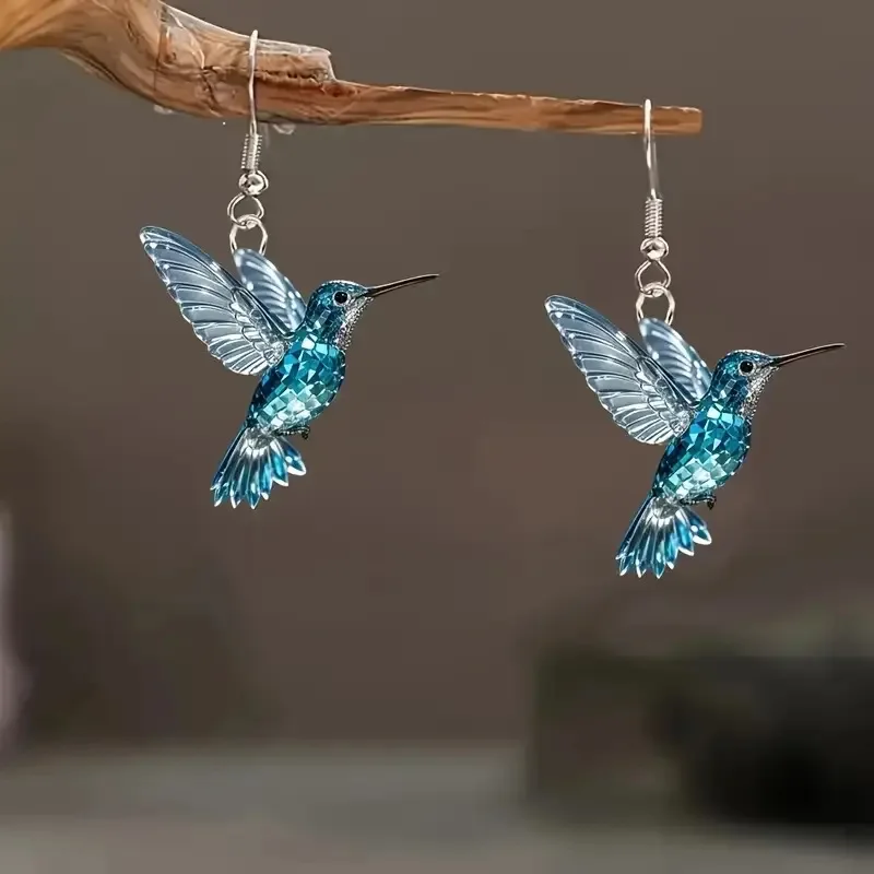 Blue Crystal Hummingbird Earrings - Image 4