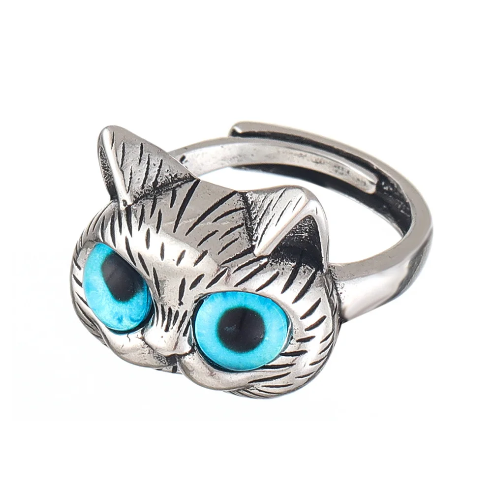 Blue-Eyed Cat Ring – Playful Vintage Silver Animal Ring for Cat Lovers - Image 6