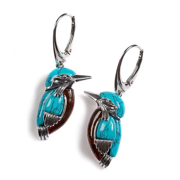 Blue Hummingbird Enamel Earrings - Image 5