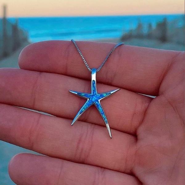 Blue Opal and Silver Starfish Necklace - Image 2