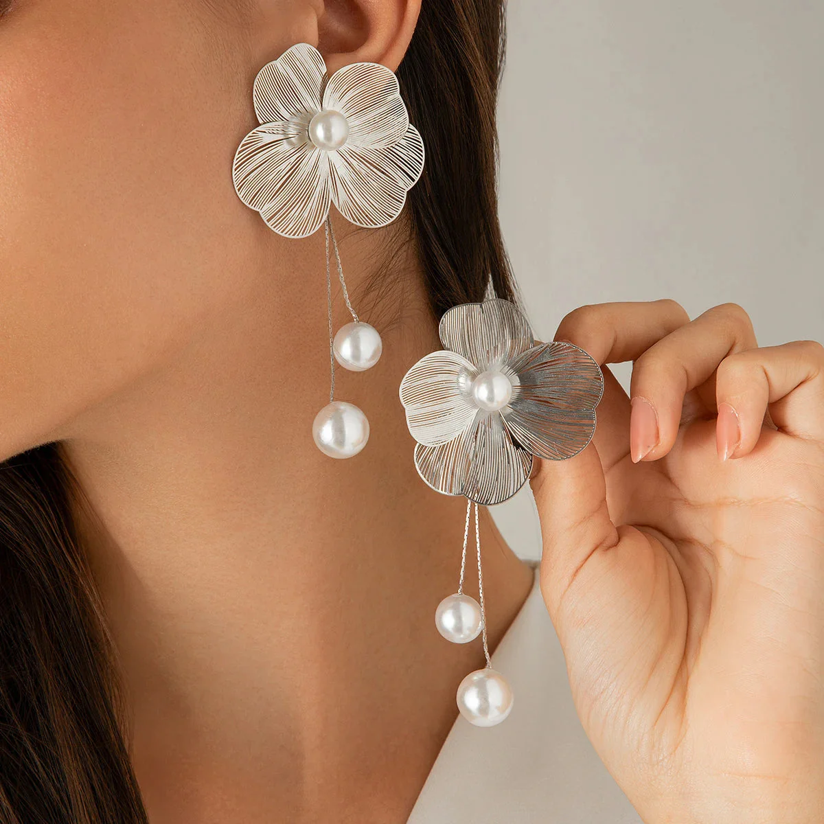 Bohemian Earrings with Pearls and Petals - Image 3