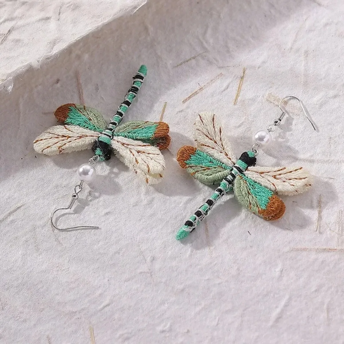 Bohemian Embroidered Dragonfly Earrings - Image 5