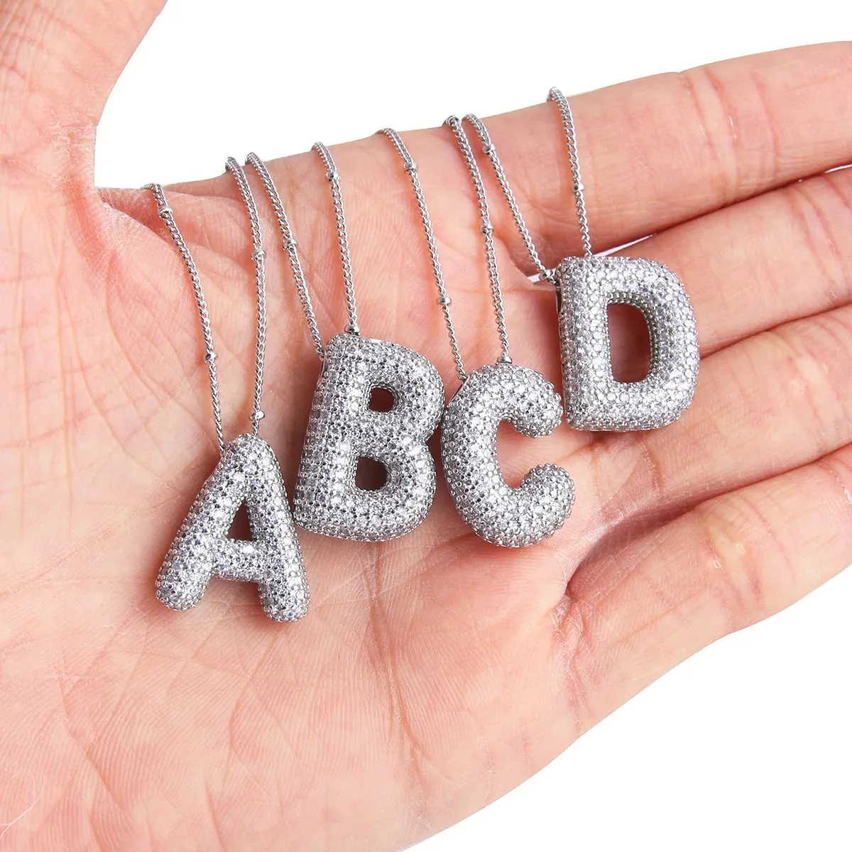 Bubble letter initial necklace set | White Gold - Image 3
