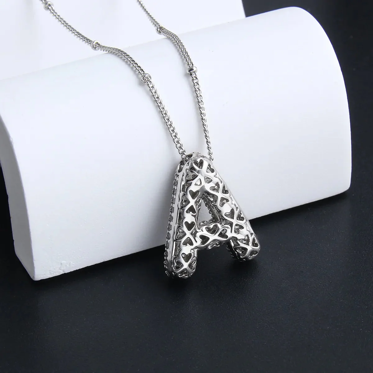 Bubble letter initial necklace set | White Gold - Image 4