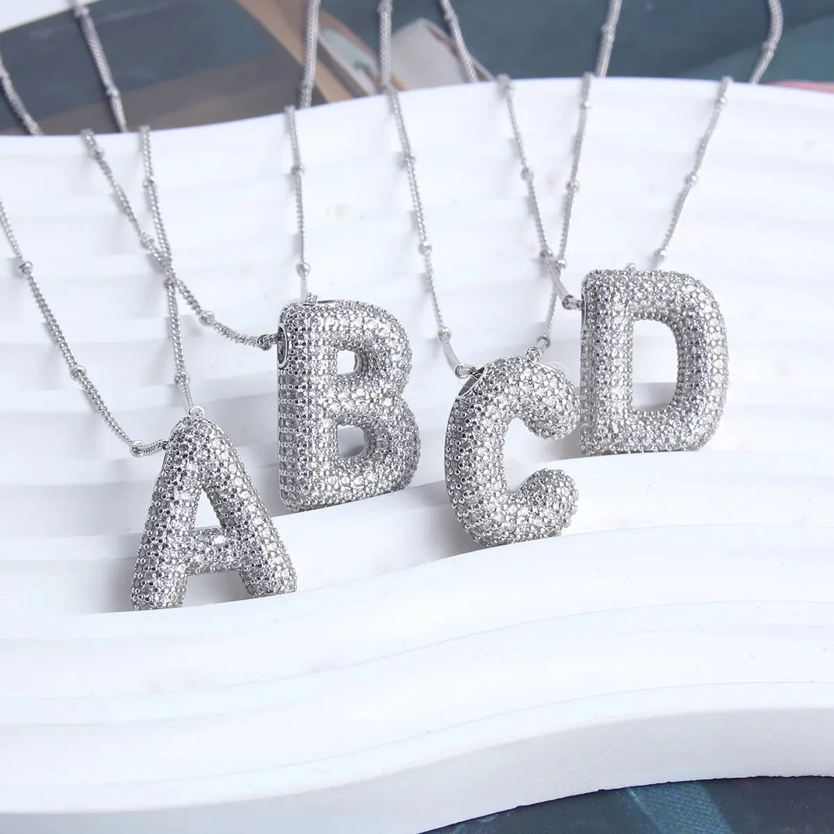 Bubble letter initial necklace set | White Gold - Image 6