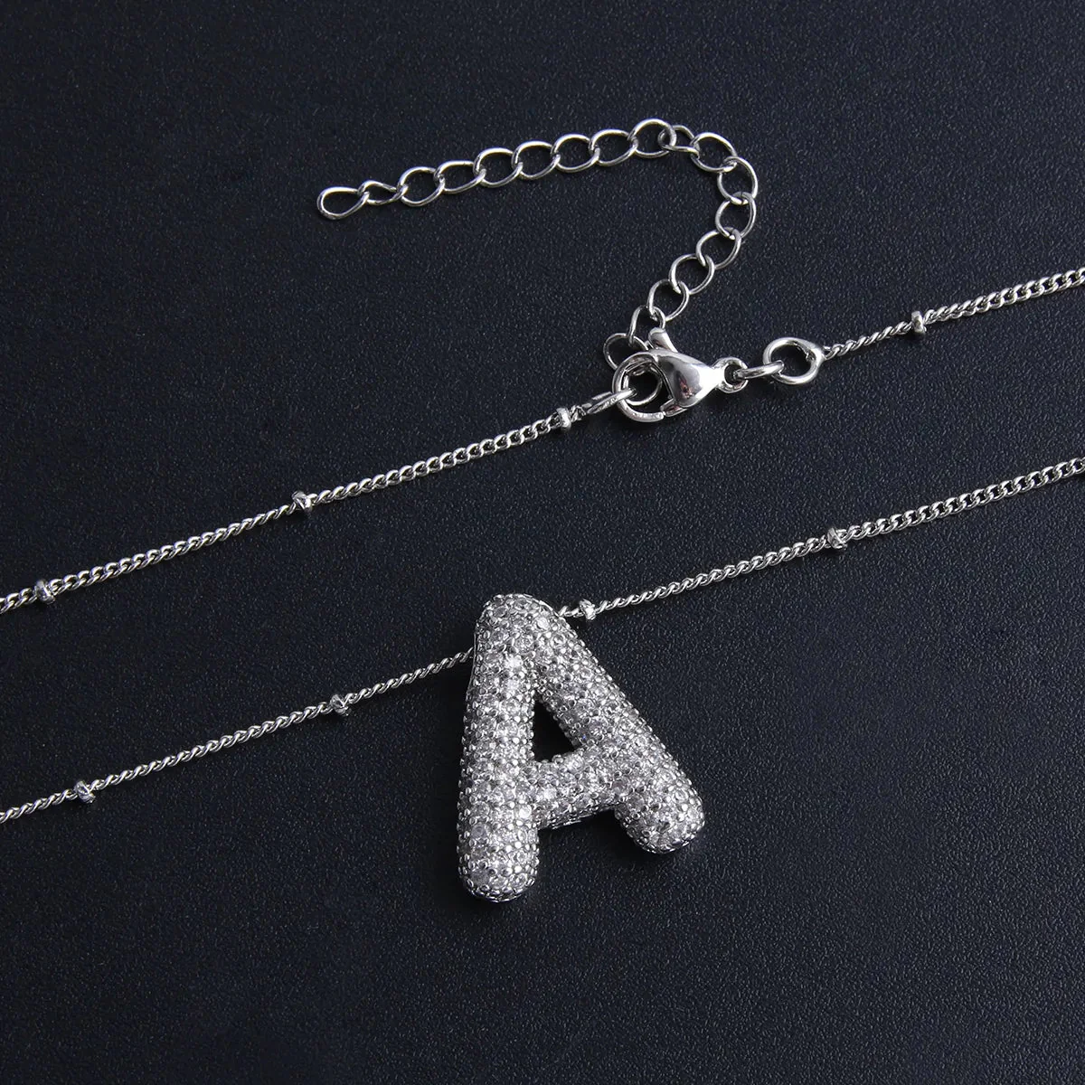 Bubble letter initial necklace set | White Gold - Image 7