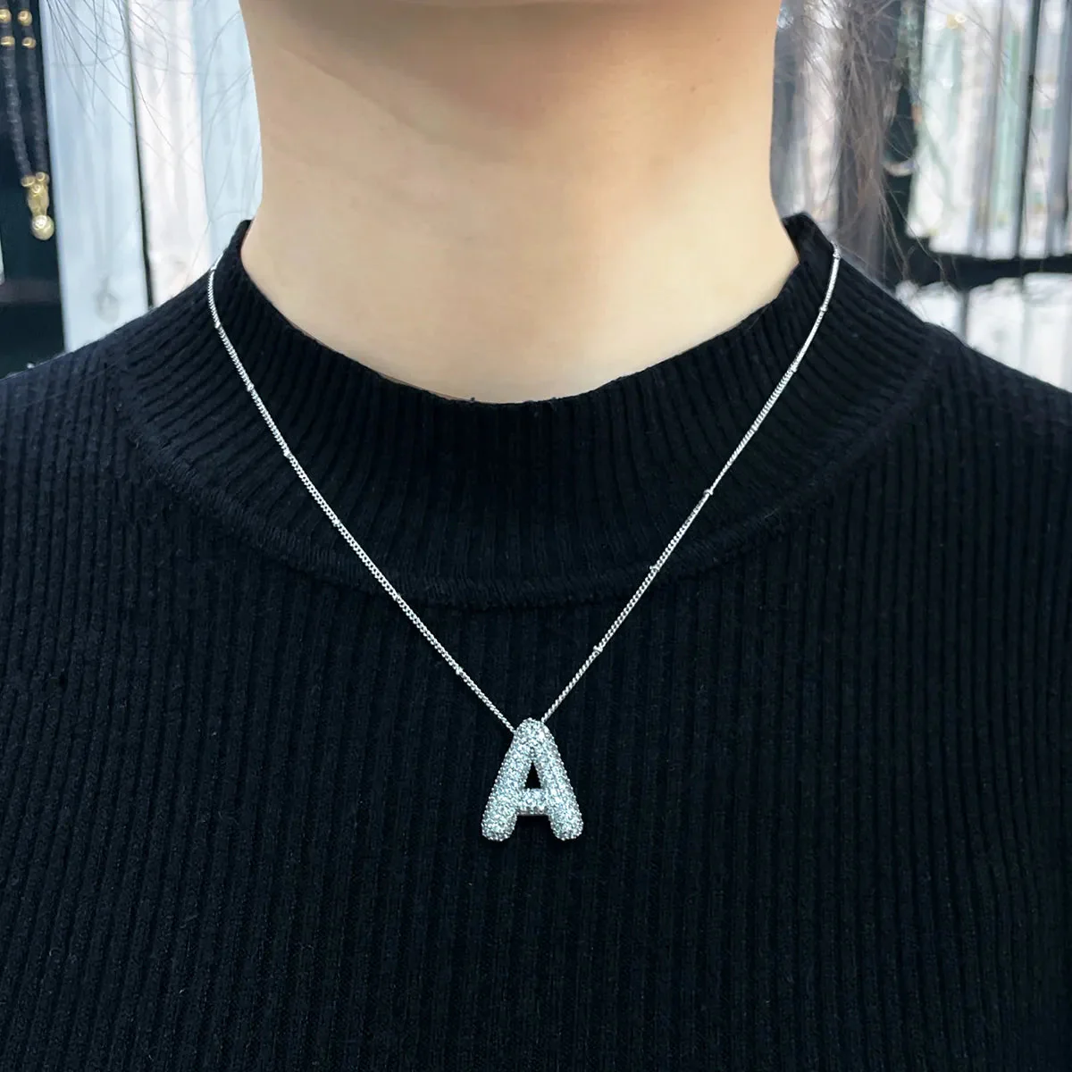 Bubble letter initial necklace set | White Gold - Image 8