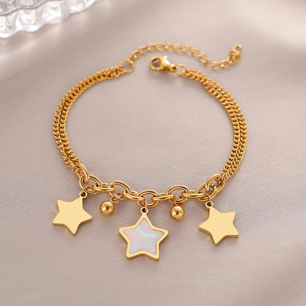 Classic 18K Gold Plated Bracelet with Enameled Stars