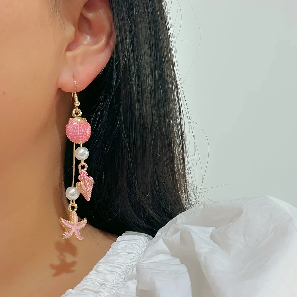 Elegant Earrings with Starfish and Conch Shell - Image 2