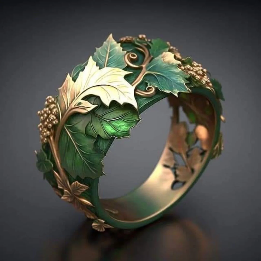 Exotic Green & Gold Leaf Ring