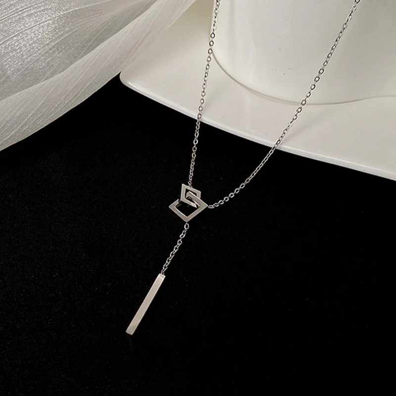 Geometric Silver Necklace - Image 3