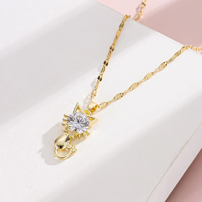 Gold platted cat necklace with zircon - Image 2