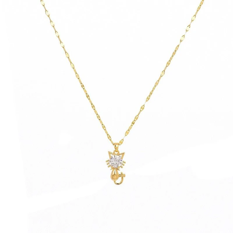 Gold platted cat necklace with zircon - Image 4