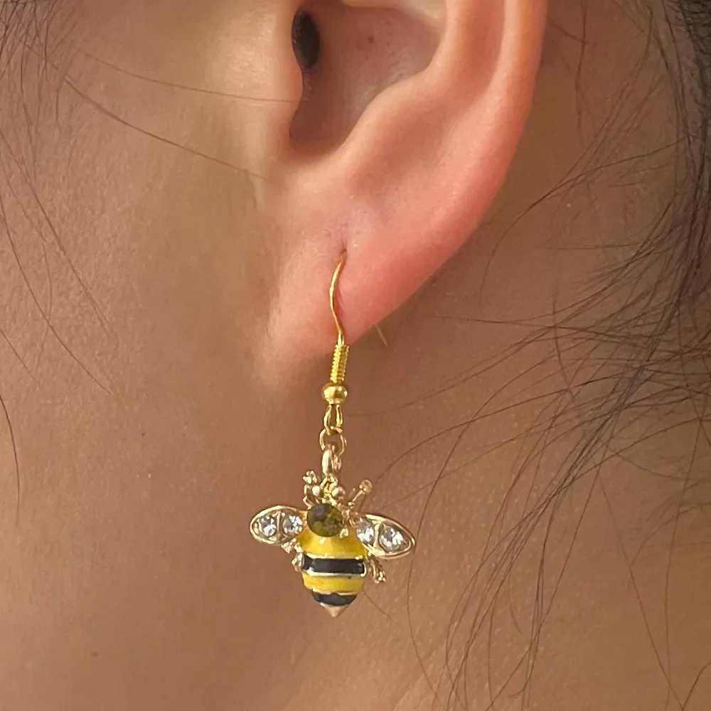 Golden Bee & Honeycomb Crystal Earrings - Image 2