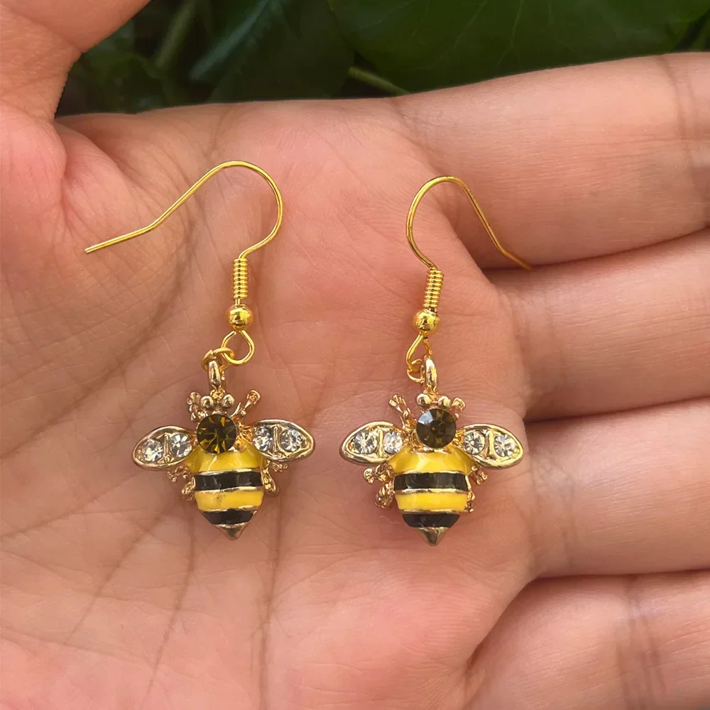 Golden Bee & Honeycomb Crystal Earrings - Image 3