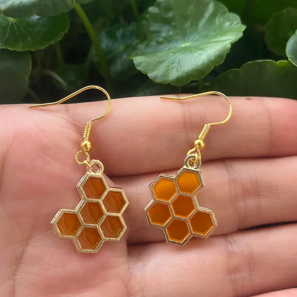 Golden Bee & Honeycomb Crystal Earrings - Image 8
