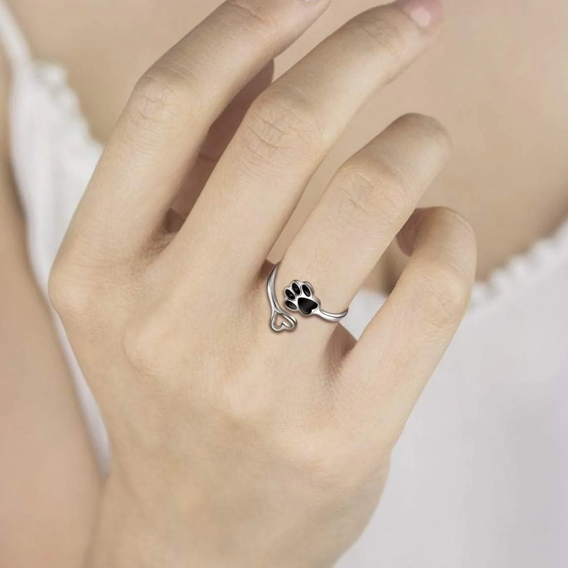 Handcrafted Paw & Heart Ring – Adjustable 925 Sterling Silver - Image 11