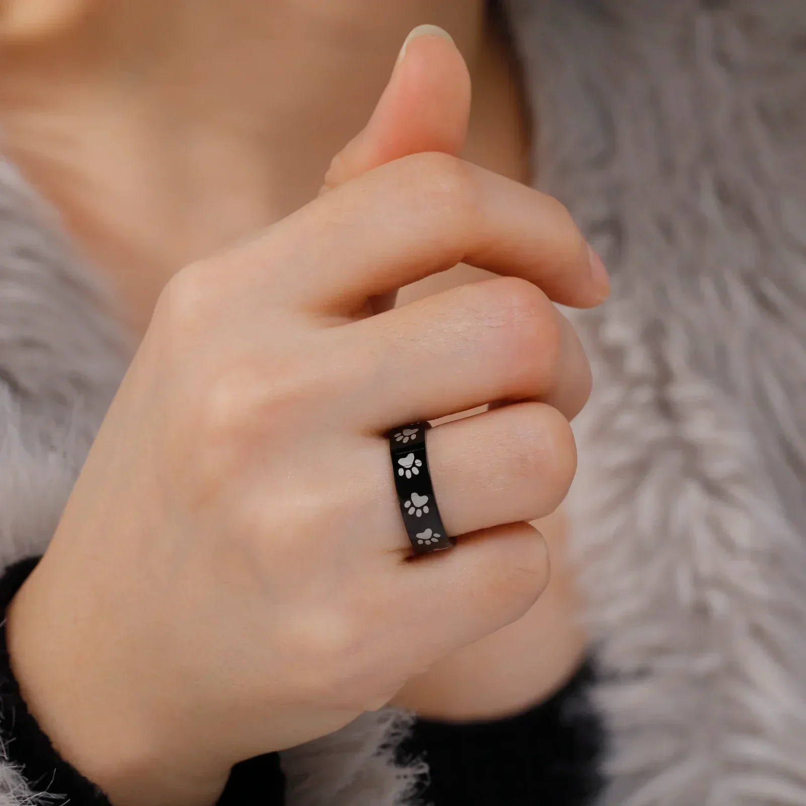 Handcrafted Paw Print Ring in Stainless Steel - Image 2