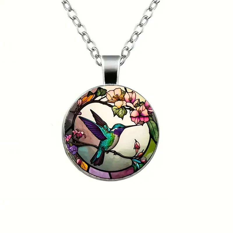 Hummingbird Glass Dome Pendant Necklace - Image 3
