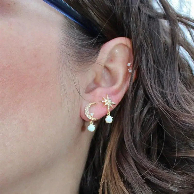 Moon and Star Gold and Opal Earrings - Image 4