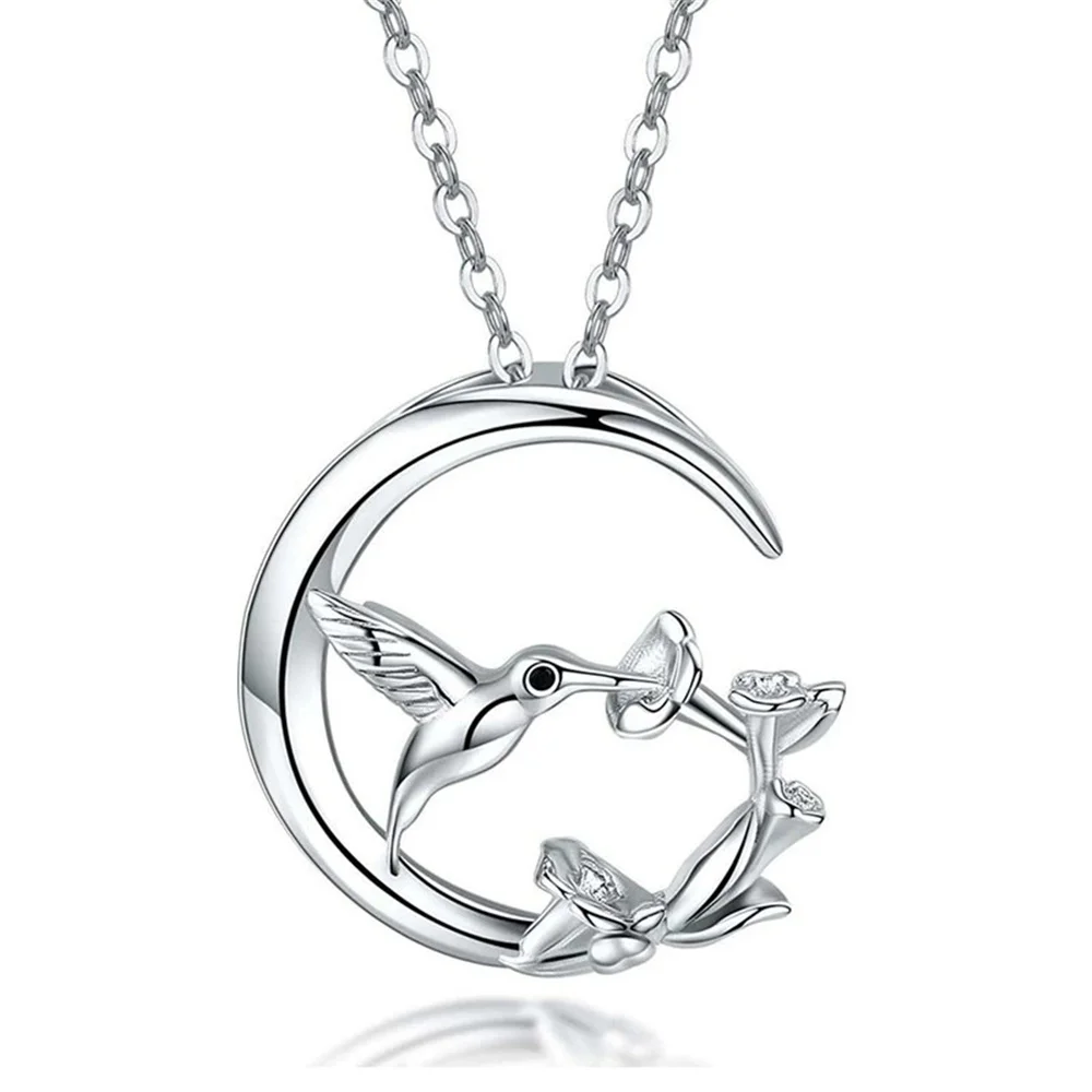 Moon Bird Vintage Silver Pendant Necklace - Image 2