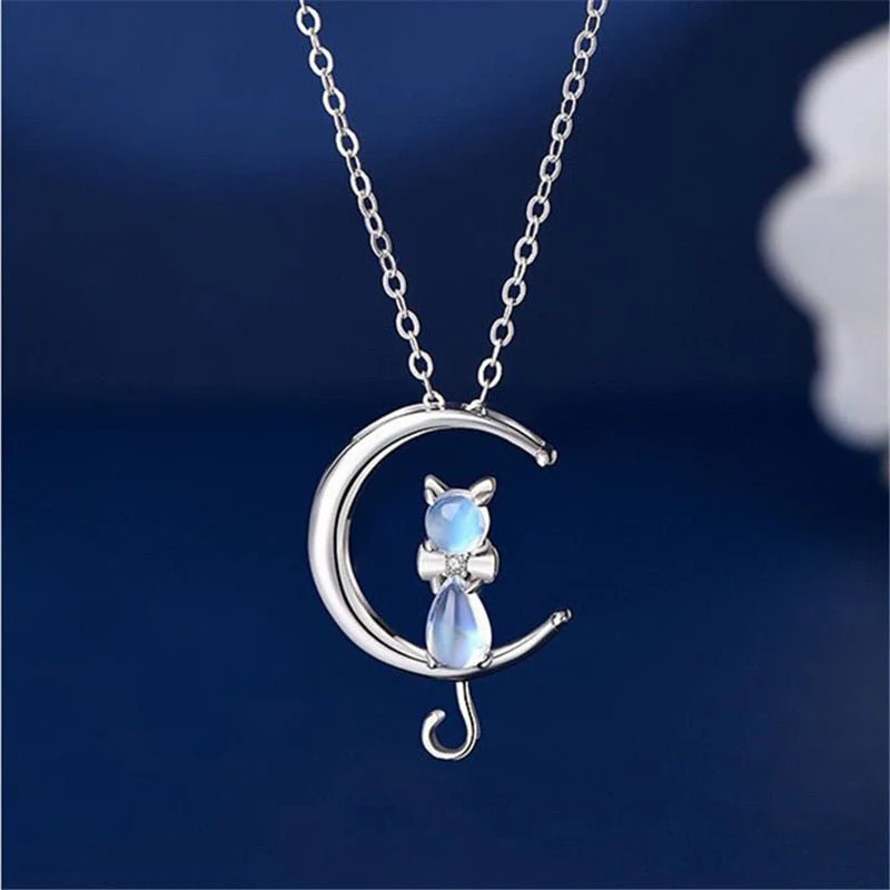 Moonstone Crescent and Cat Necklace - Image 2