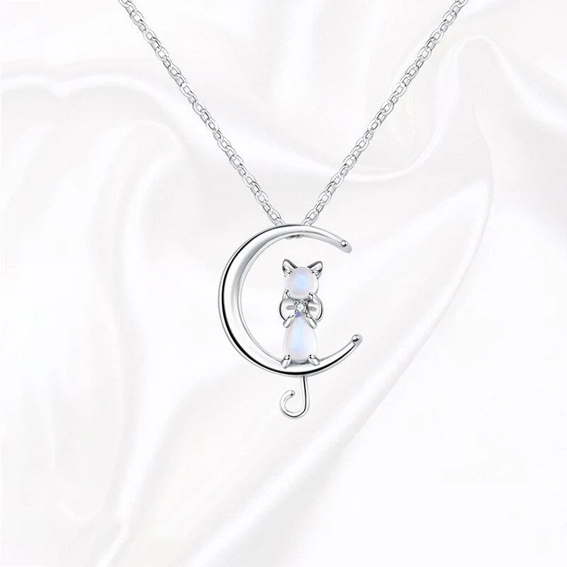 Moonstone Crescent and Cat Necklace - Image 3