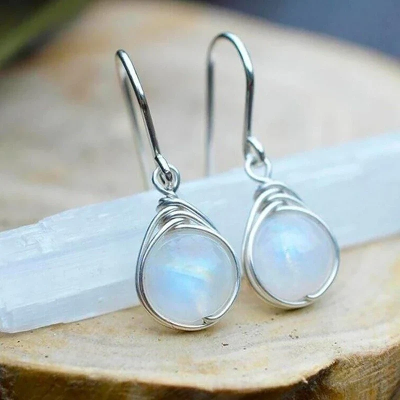 Moonstone Drop Earrings in Silver - Image 2