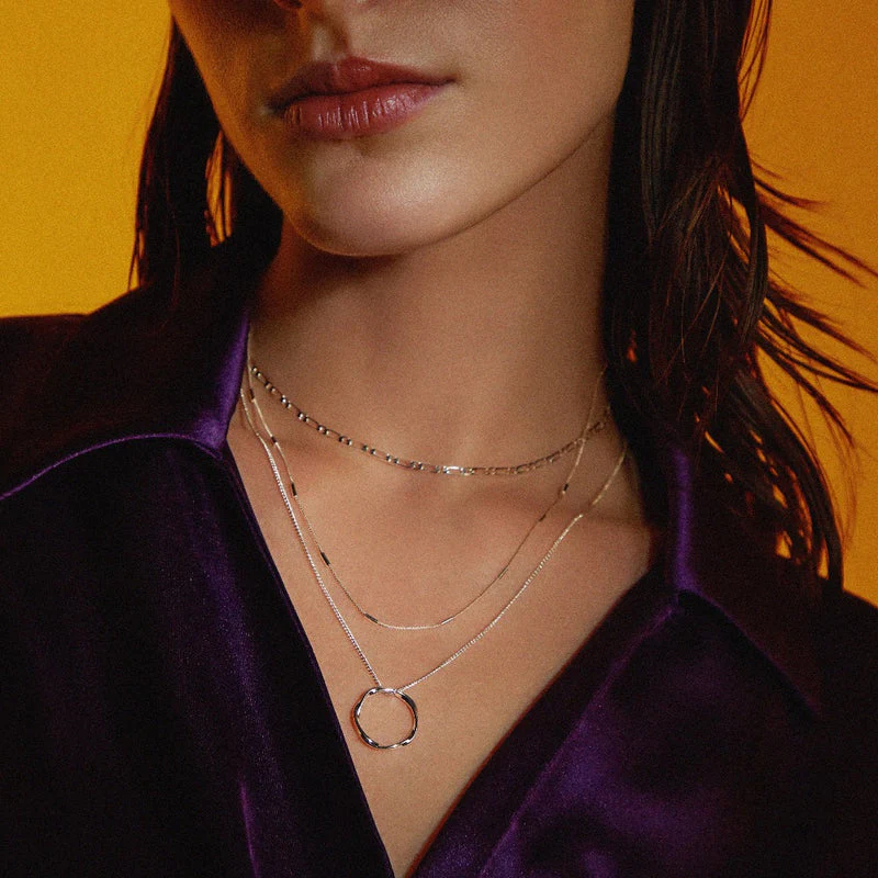 Open Circle Three Row Necklace | White Gold - Image 4