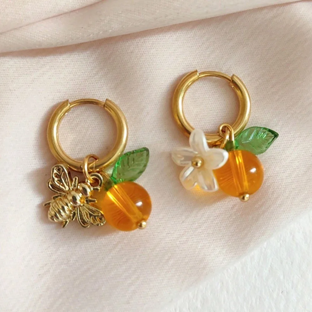 Orange Blossom Bee Hoop Earrings - Image 2